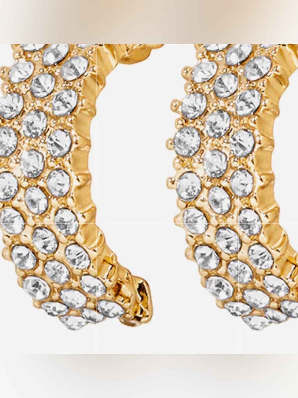 Limoges Jewelry Yellow Gold Plated Pavé Simulated Crystal Huggie Hoop Earrings.